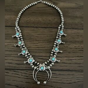 Vintage Squash Blossom Turquoise Silver Necklace